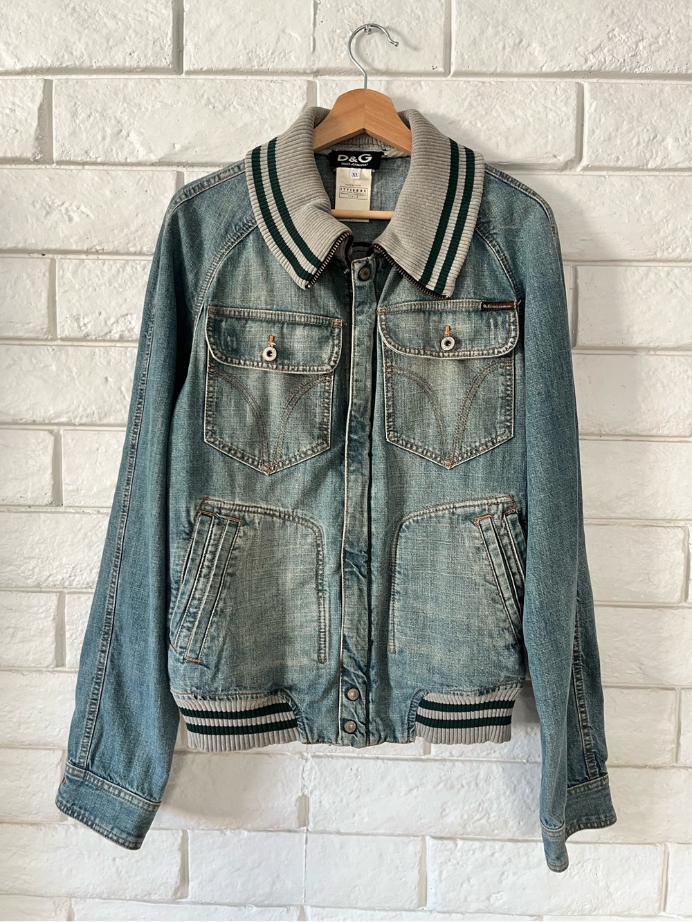 Vintage Dolce & Gabbana SS2005 Stonewash Denim Bomber Jacket Cotton Size XL